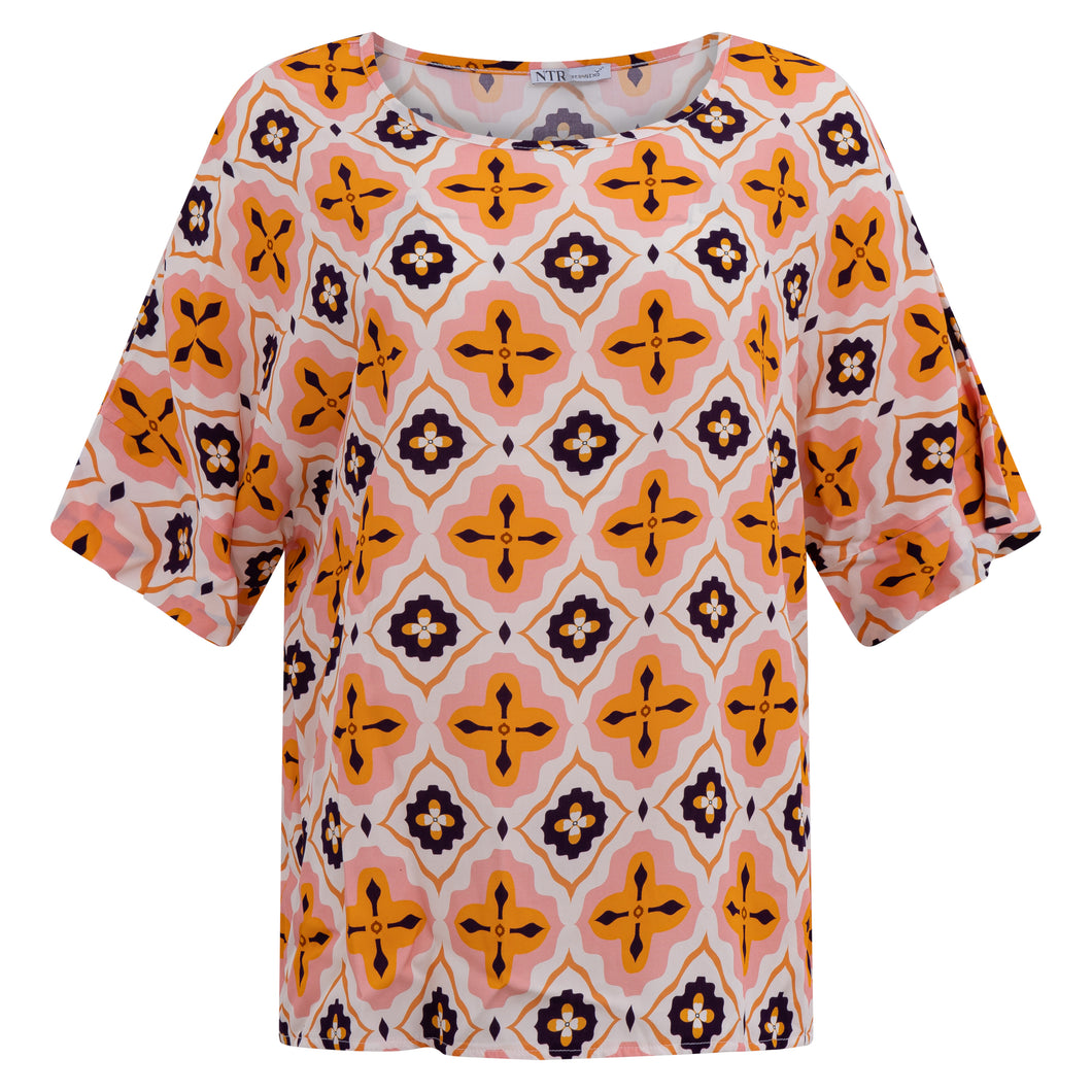 6201KA Blusenshirt Kacheldruck mandarine