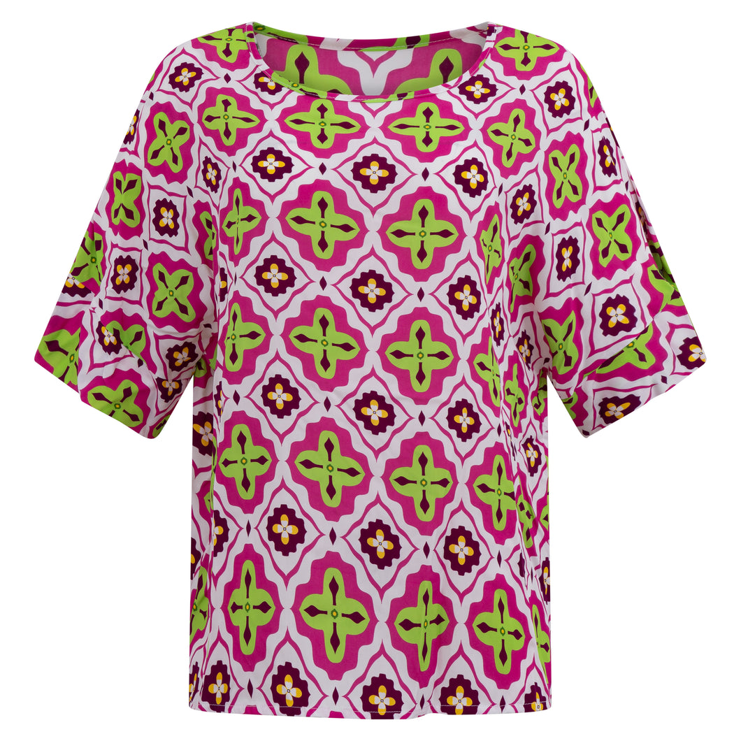 6201KA Blusenshirt Kacheldruck pink