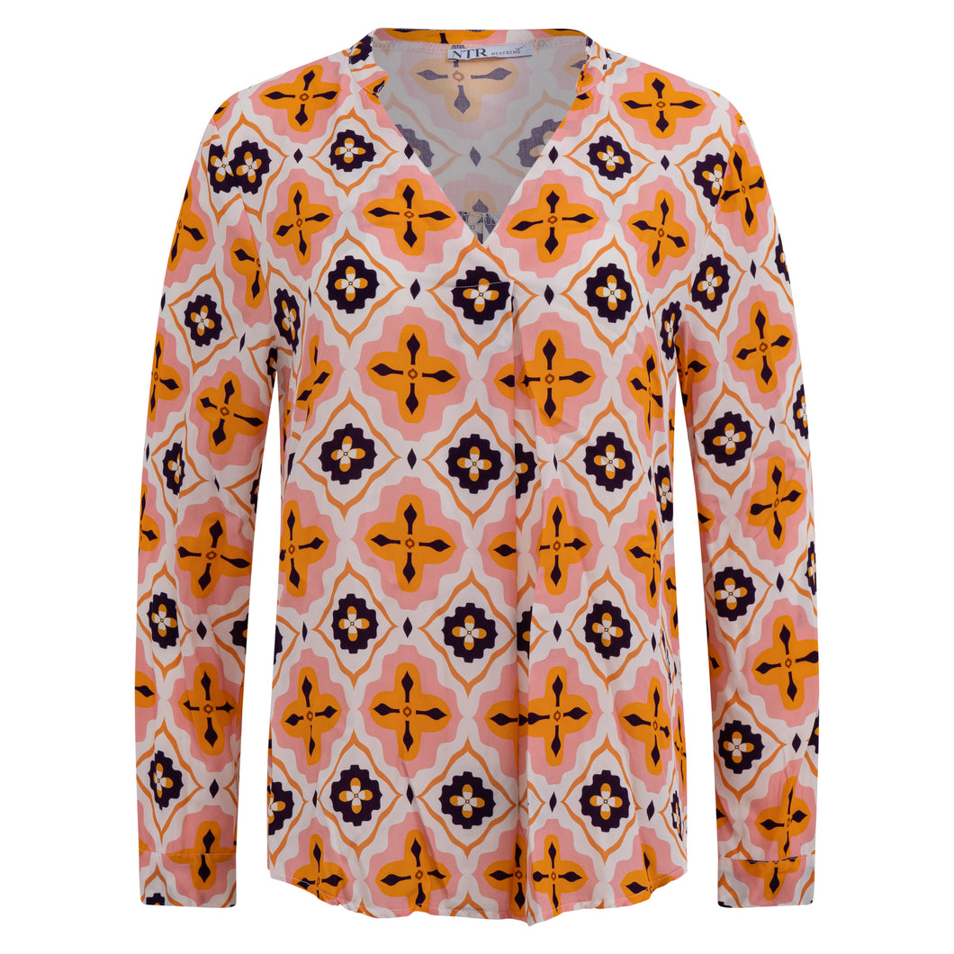 6304KA Bluse V Kacheldruck mandarine