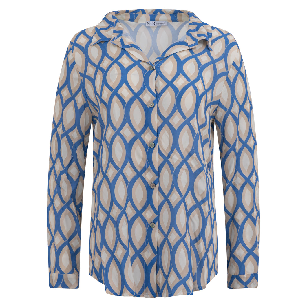6306IN Bluse Hemdkragen Infinitydruck eisblau