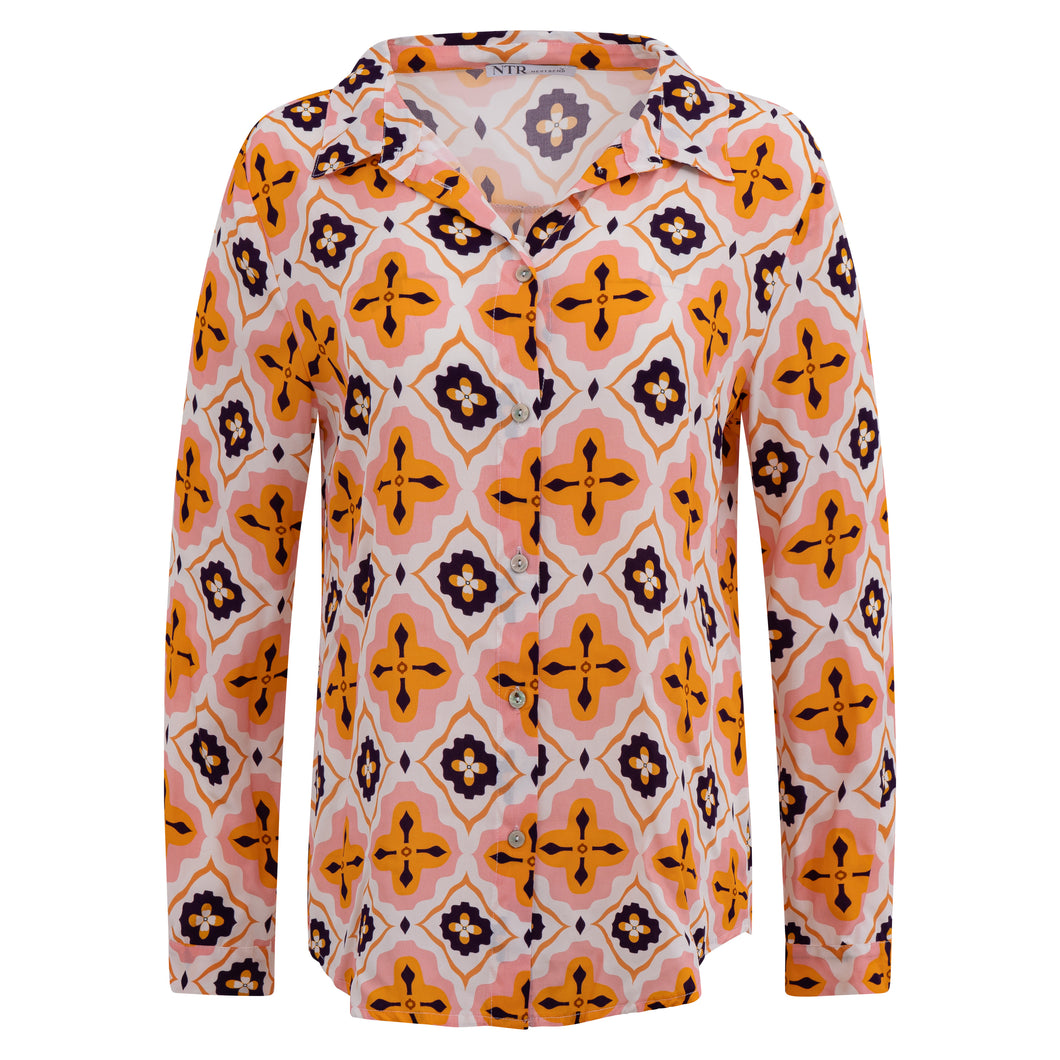 6306KA Bluse Hemdkragen Kacheldruck mandarine