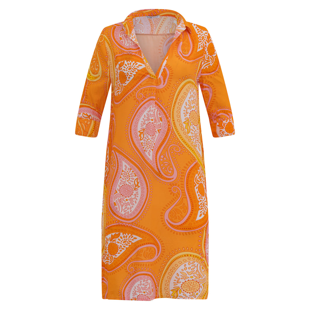 6401GP Kleid V Paisley Druck mandarine