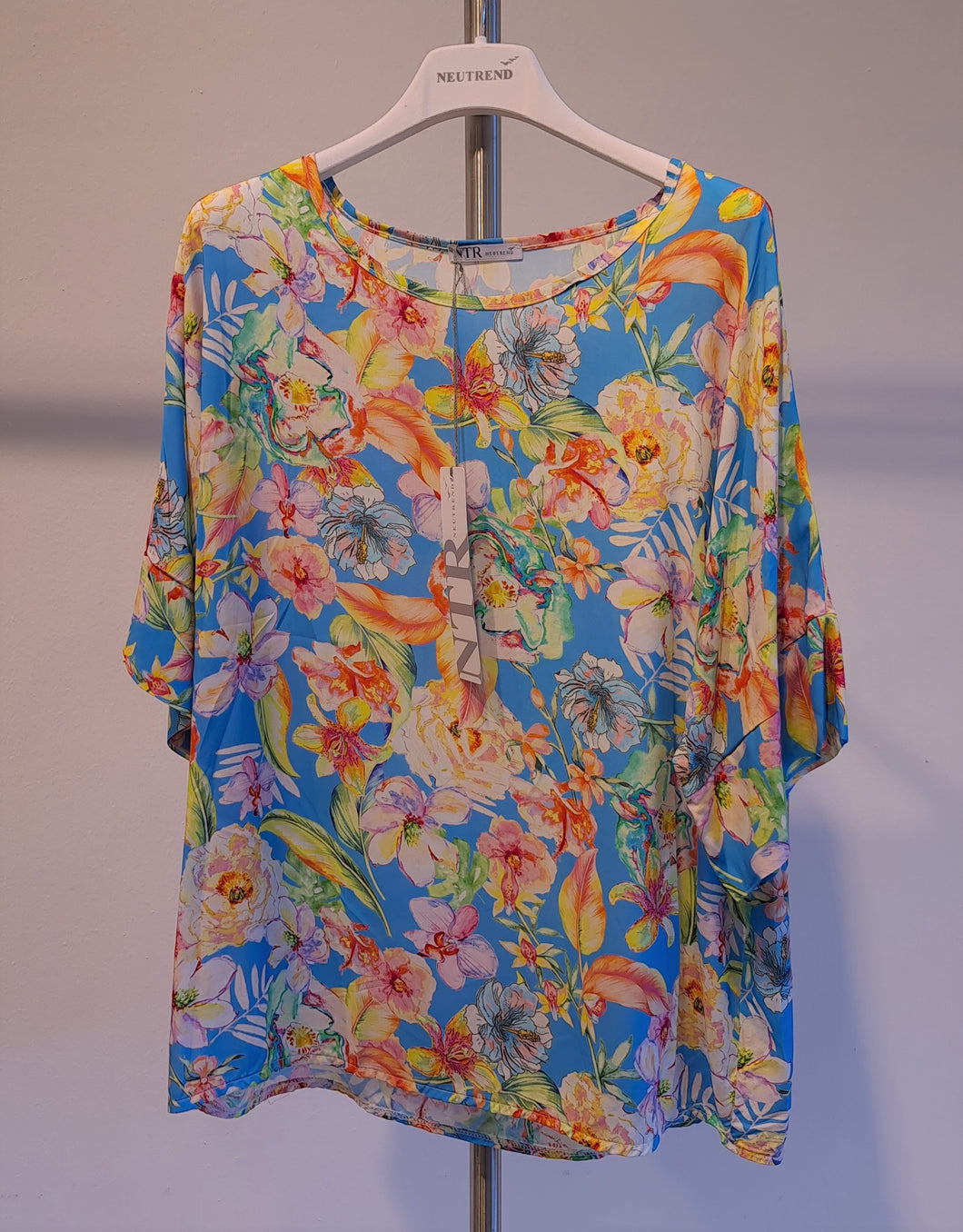 6201BL Blusenshirt Blumendruck azur